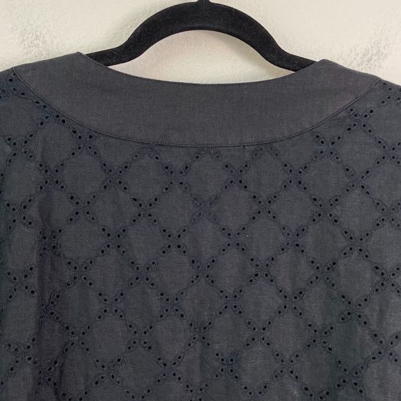 Style & Co Womens Plus 18W Black Eyelet 100% Linen Tunic Top Long Sleeve Shirt - Picture 7 of 8